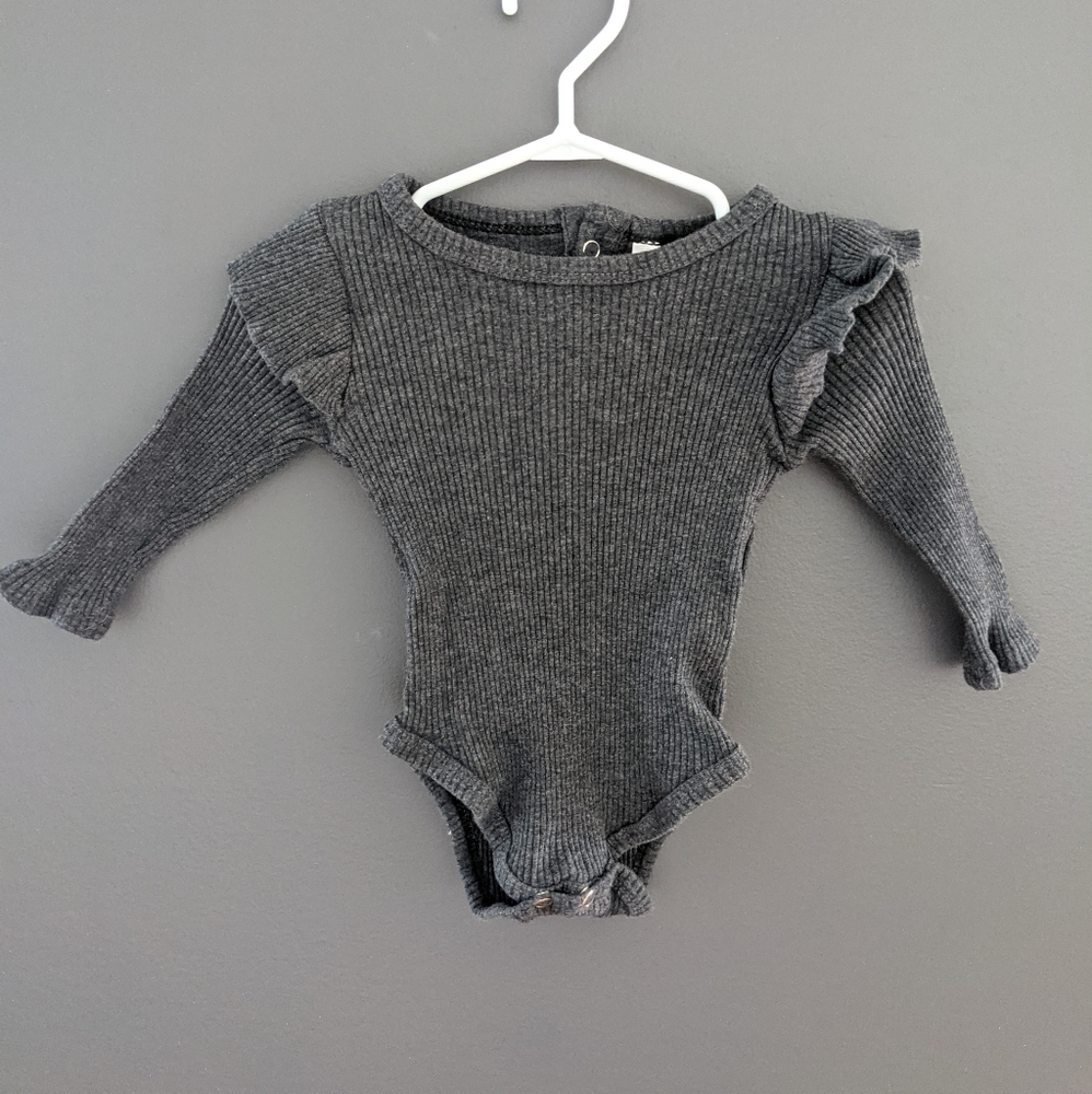 Dark grey stretchy ribbed long sleeved onesie